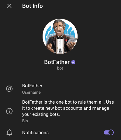 BotFather Official Account Info. It is not fake 😅